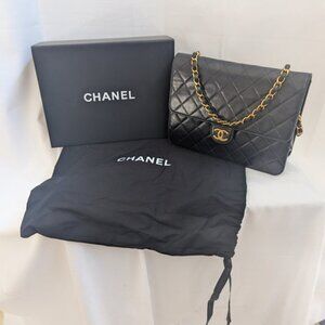 Chanel Vintage Small Classic Flap Black Shoulder Bag 24kt Gold Plated Series 4